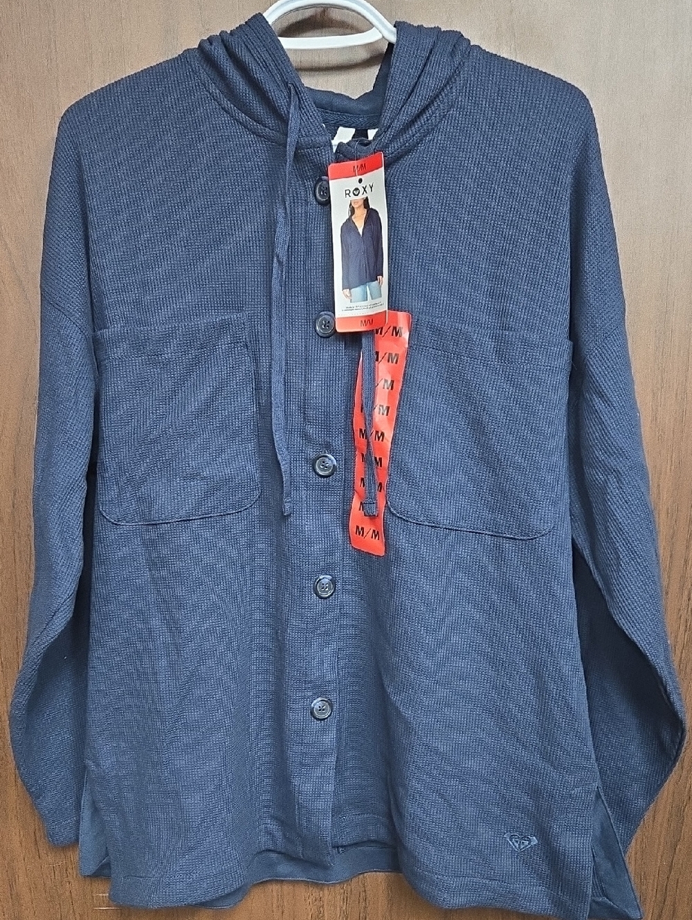 Roxy Size M Navy Waffle Knit Button Down Shacket